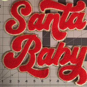 LARGE Red Chenille Santa Baby Iron on Patch, Santa Baby Patch, Christmas Iron on